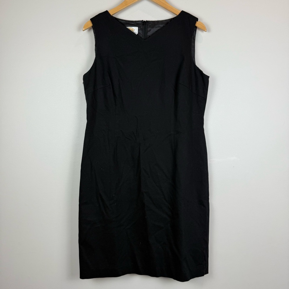 Talbots Sheath Dress Women's 12 Petites Black Stretch V-Neck Sleeveless Career